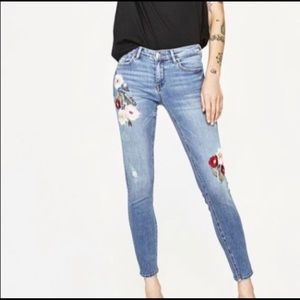 Zara floral embroidered jeans